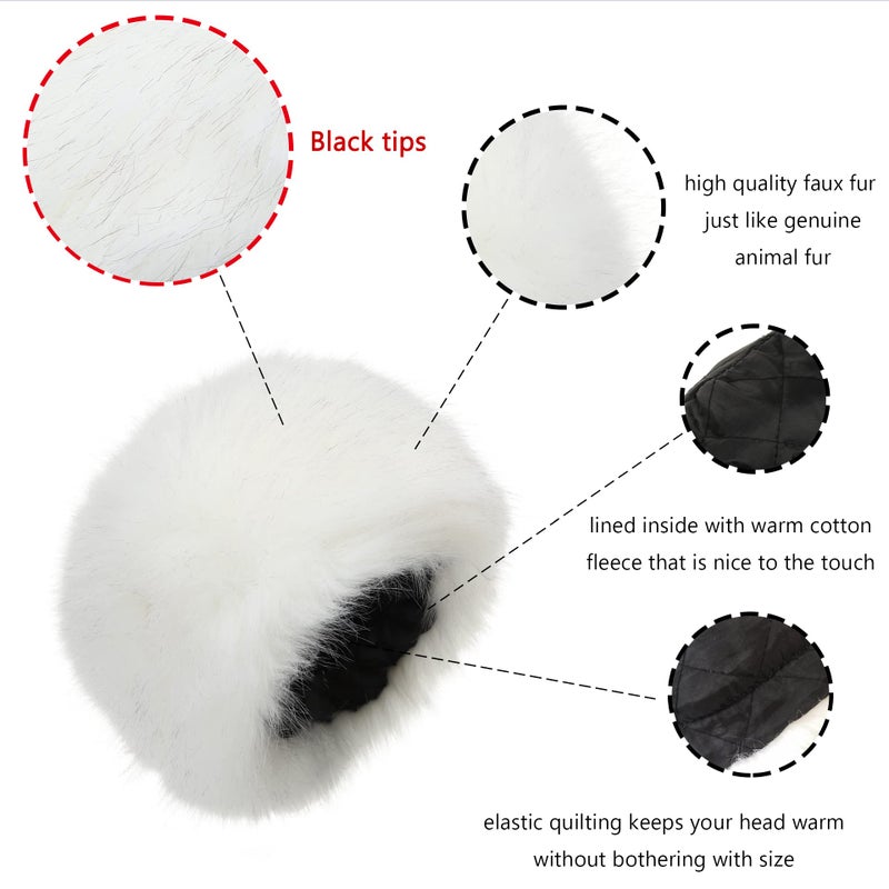 LA CARRIE Women's Faux Fur Hat for Winter with Stretch Cossack Russion Style(White) - Image 2